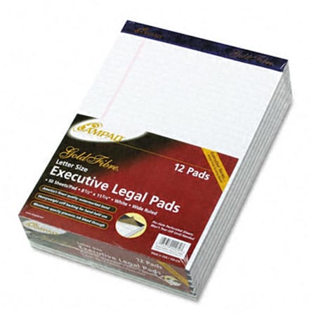 Ampad Ampad 20070 Gold Fibre Writing Pads  Legal/Wide Rule  Ltr  White  12 50-Sheet Pads/pk 20070